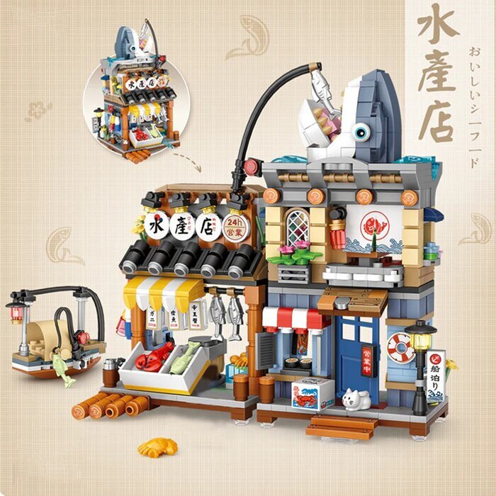LOZ Street Series - Fish shop Building Bricks Set 15 x 20 x 8cm